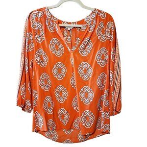 Crown & Ivy Womens  Printed Boho Blouse With 3/4 Sleeves & Elastic Cuffs  Size S